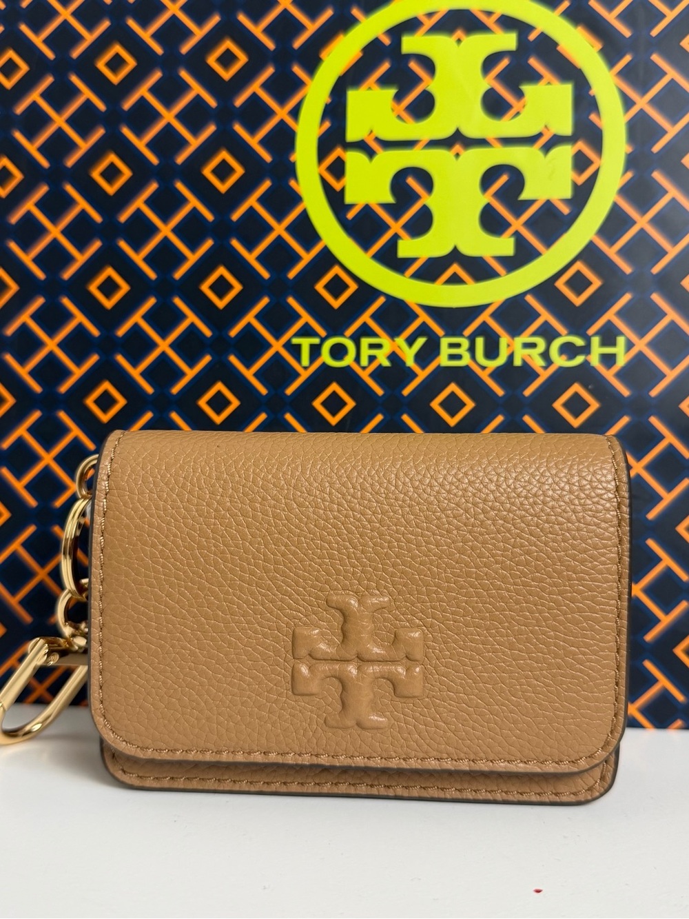 Tory Burch Pebbled Leather Card Case Keyring